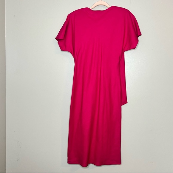 Vintage Pink V Neck Button Front Midi 100% Linen Dress Lace Slip Lining Large - Picture 14 of 15